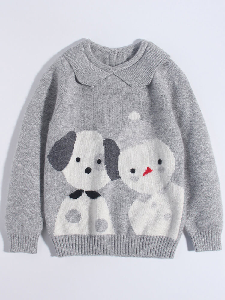 (image for) Kids Heather Grey Cashmere Sweater with Dog and Snowman Pattern
